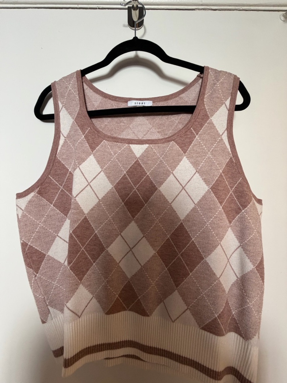 Sioni Rose Pink Argyle Knit Tank Top